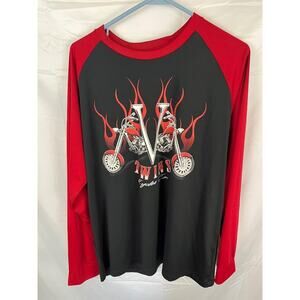 Solar Gear Long Sleeve Twin Cycles Graphic Tee Mens Size XL Black w/ Red Sleeves
